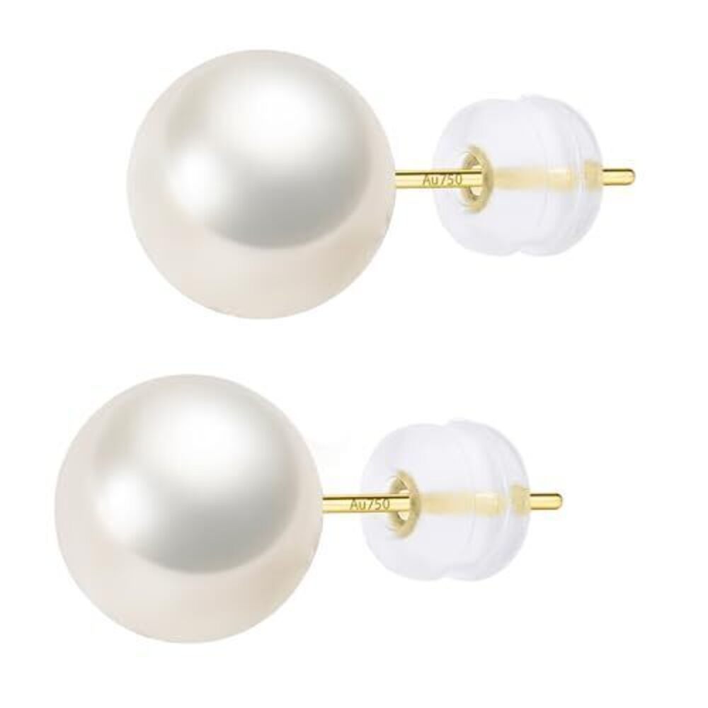 2485 18k Gold White Akoya Pearl Earrings,Round AAAA Pearl